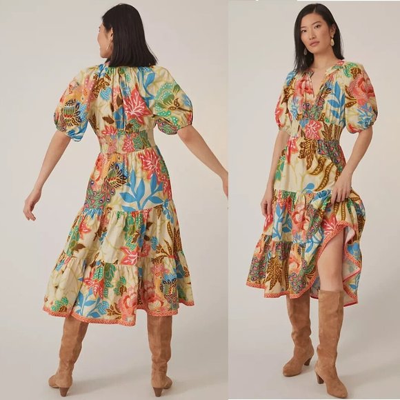 Anthropologie Dresses & Skirts - ANTHROPOLOGIE Puff-Sleeved Midi Dress